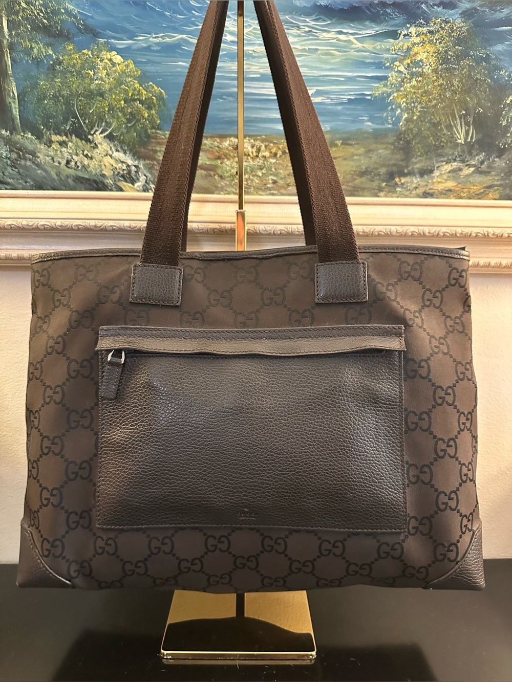 Gucci GG Chocolate Nylon and Leather Tote - Picture 3 of 9
